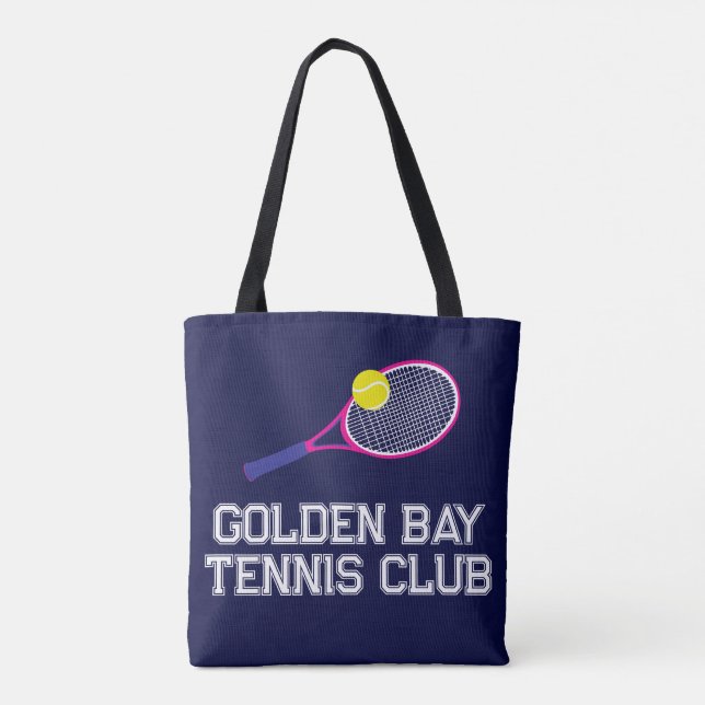 Tennis racquet pink blue personalized  tote bag (Back)