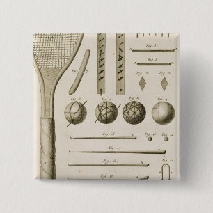Tennis Racquets and Billiard Cues, from the 'Encyc 2 Inch Square Button