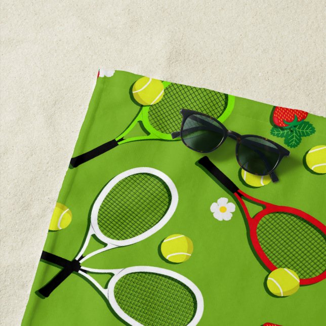 Tennis Racquets and Tennis Balls Sports Patterned Beach Towel (In Situ)