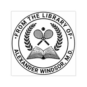 Tennis Racquets Book Wreath #1LR Book Name Self-inking Stamp