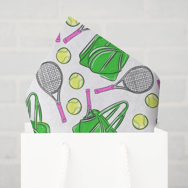 Tennis Racquets Pink Green Preppy Pattern Tissue Paper (Gift Bag)