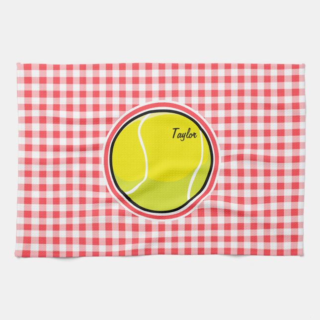 Tennis; Red and White Gingham Kitchen Towel (Horizontal)