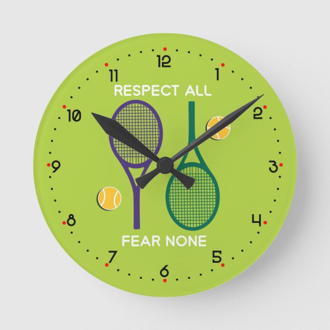 Tennis: respect all, fear none - green round clock (Front)