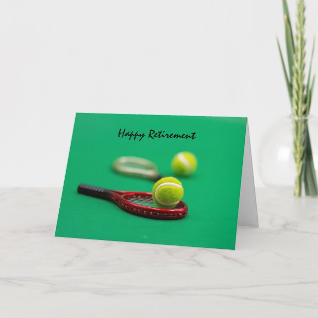 Tennis Retirement with racket and ball on green Card (Front)