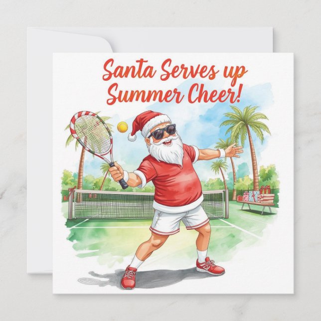 Tennis Santa Claus Christmas themed Holiday Card (Front)