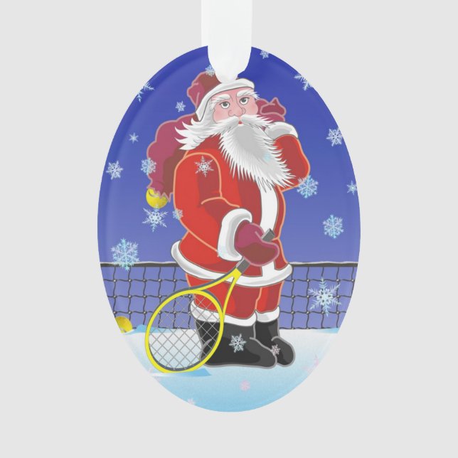 Tennis Santa Happy Holidays Ornament (Front)