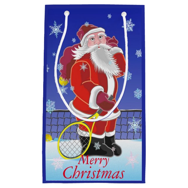 Tennis Santa, Merry Christmas, Small Gift Bag (Front)