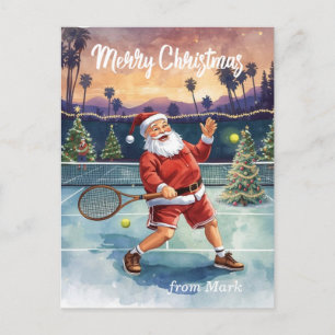 Tennis Santa on the court Christmas Holiday Postcard