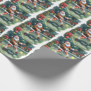 Tennis  Santa Playing Tennis on the court Wrapping Paper