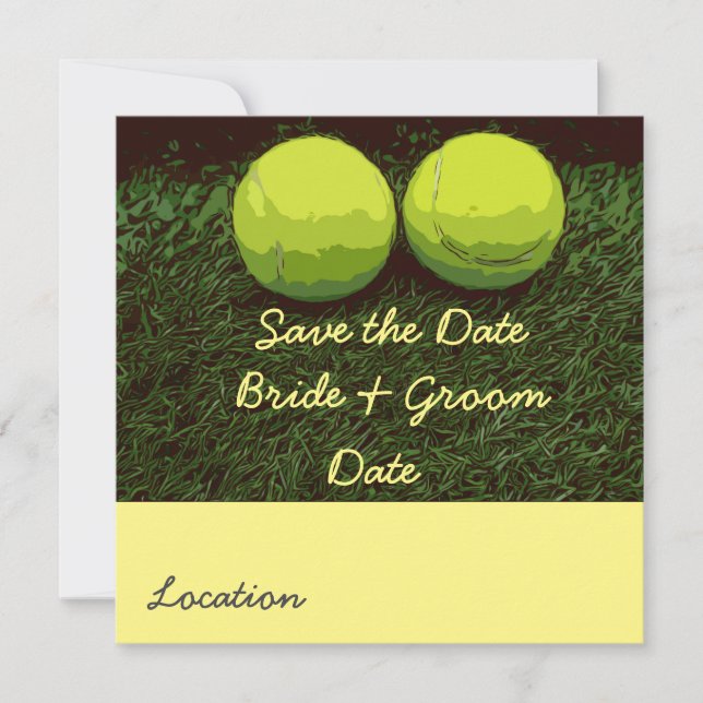 Tennis Save the date with two balls are on green Invitation (Front)