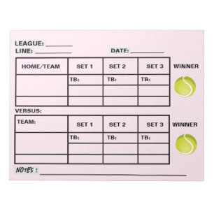 Tennis Score Pad - Tennis Score Sheets Pink