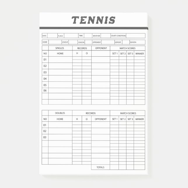 Tennis Score Sheets -Scoring Pad Post-it Notes (Front)