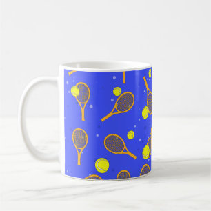 Tennis Seamless Pattern - Orange Racket and Ball Coffee Mug