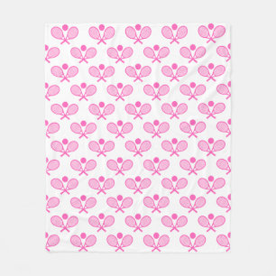 Tennis Seamless Pattern - Pink Racket and Ball on  Fleece Blanket