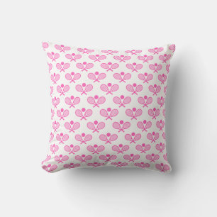 Tennis Seamless Pattern - Pink Racket and Ball on  Throw Pillow