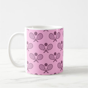 Tennis Seamless Pattern - Racket and Ball in Pink Coffee Mug