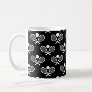 Tennis Seamless Pattern - Racket and Ball on Black Coffee Mug