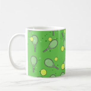 Tennis Seamless Pattern - Racket and Ball on Green Coffee Mug
