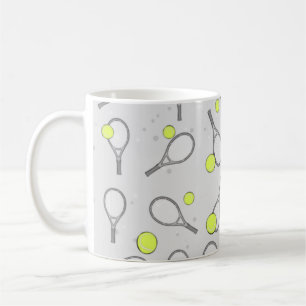 Tennis Seamless Pattern - Racket and Ball on Grey Coffee Mug