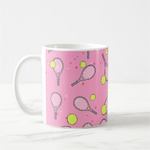 Tennis Seamless Pattern - Racket and Ball on Pink  Coffee Mug
