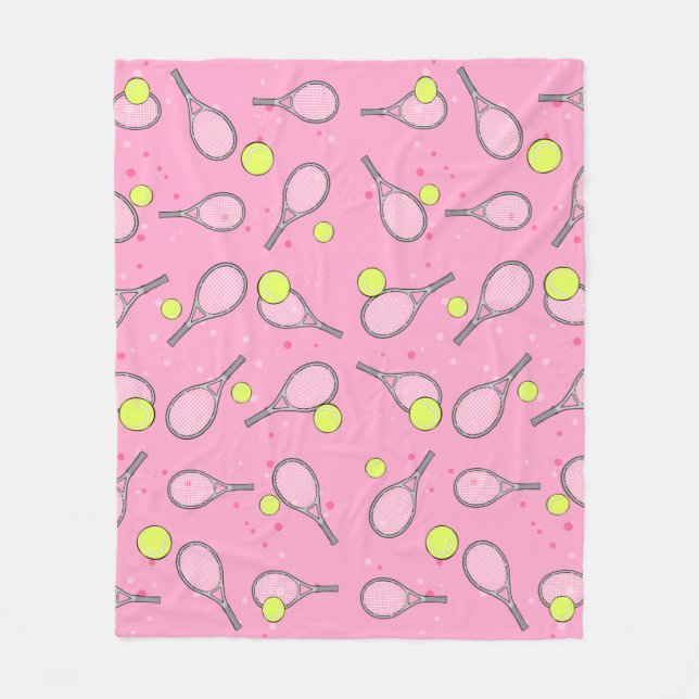 Tennis Seamless Pattern - Racket and Ball on Pink  Fleece Blanket (Front)