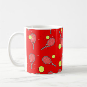 Tennis Seamless Pattern - Racket and Ball on Red  Coffee Mug