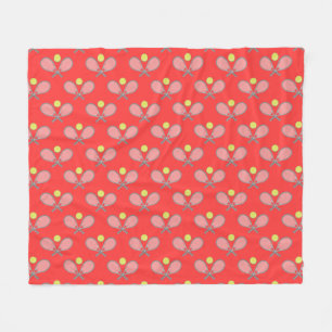 Tennis Seamless Pattern - Racket and Ball on Red Fleece Blanket
