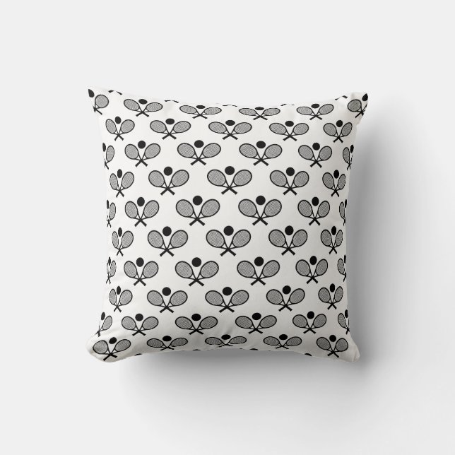 Tennis Seamless Pattern - Racket and Ball on White Throw Pillow (Front)