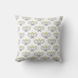 Tennis Seamless Pattern - Racket and Ball on White Throw Pillow