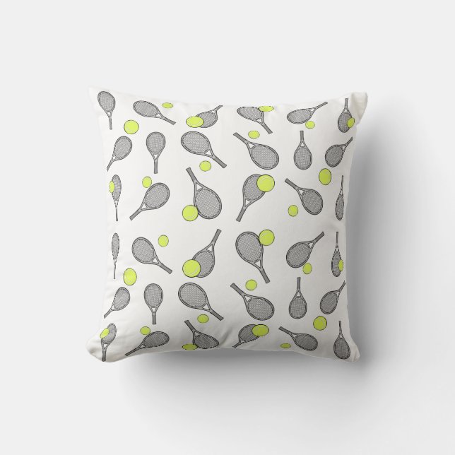 Tennis Seamless Pattern - Racket and Ball  Throw Pillow (Front)
