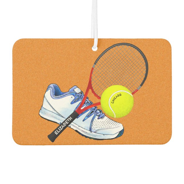Tennis Shoe Ball And Racket With Your Custom Text Air Freshener (Front)