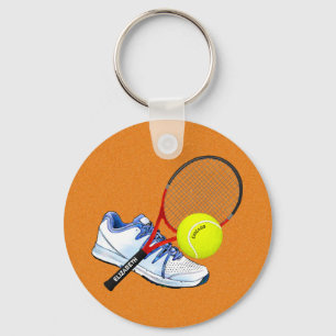 Tennis Shoe Ball And Racket With Your Custom Text Keychain