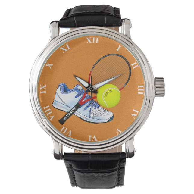 Tennis Shoe Ball And Racket With Your Custom Text Watch (Front)