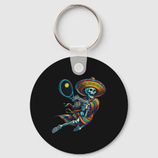 Tennis Skeleton Mexican Sombrero Cinco De Mayo Ten Keychain