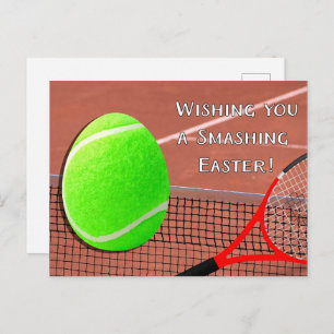 Tennis Smashing Easter with Tennis ball Easter Egg Holiday Postcard