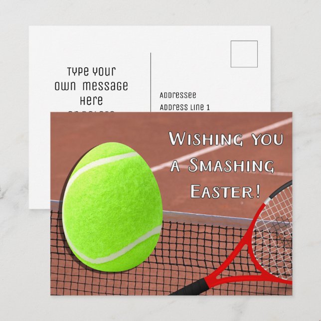 Tennis Smashing Easter with Tennis ball Easter Egg Holiday Postcard (Front/Back)