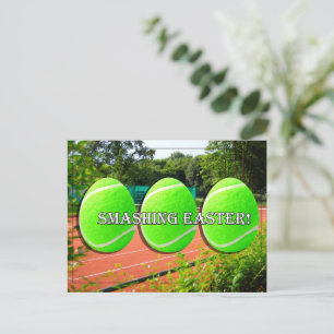 Tennis Smashing Easter with Tennis ball Easter Egg Holiday Postcard