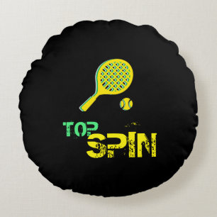 Tennis Sport Pop Art, Green & Yellow Racket & Ball Round Pillow