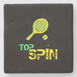 Tennis Sport Pop Art, Green & Yellow Racket & Ball Stone Coaster
