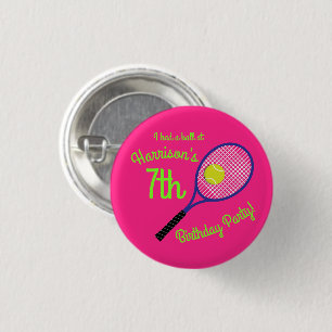 Tennis Sports Birthday Party Pink 1 Inch Round Button