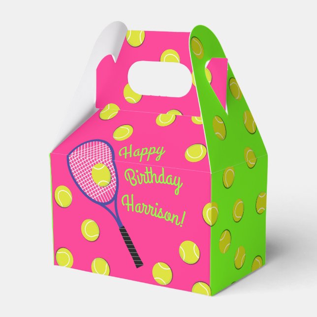 Tennis Sports Birthday Party Pink Favor Box (Front Side)