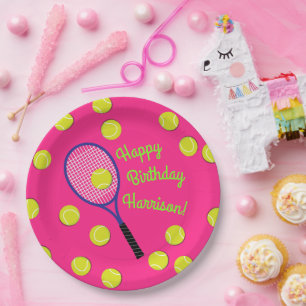 Tennis Sports Birthday Party Pink Paper Plate
