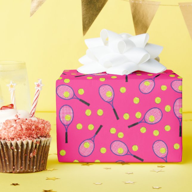 Tennis Sports Birthday Party Pink Wrapping Paper (Birthday Party)