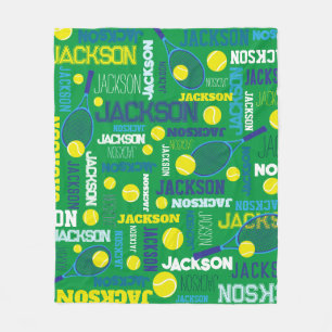 Tennis sports green white blue yellow custom name fleece blanket