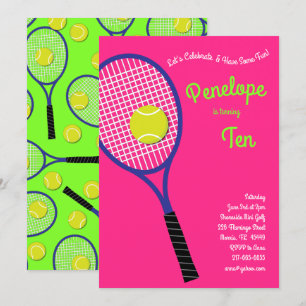 Tennis Sports Kids Birthday Party Pink Girls Invitation