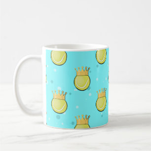Tennis Sports King Pattern on Blue Background Coffee Mug