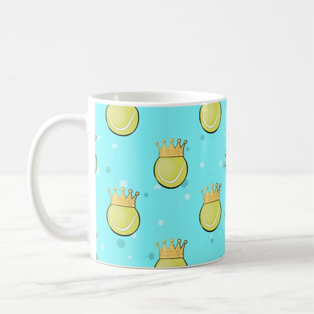 Tennis Sports King Pattern on Blue Background  Coffee Mug (Left)