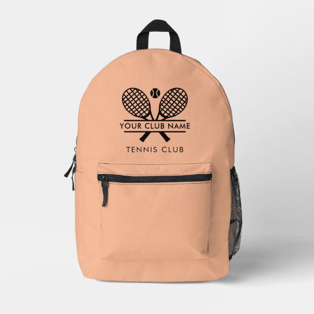 Tennis Sports Team Club Name Peach Custom Printed Backpack (Front)