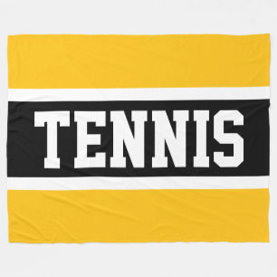 TENNIS Sporty Black White Stripes Fleece Blanket
