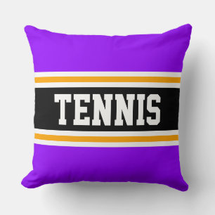 TENNIS Sporty Bright Purple Black Orange Stripes Throw Pillow